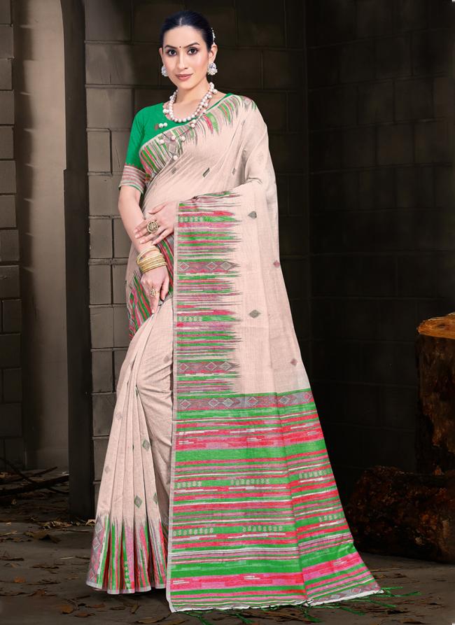 Cotton Green Traditional Wear Printed Saree